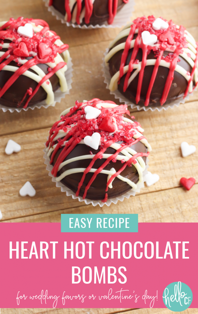 Looking for unique handmade wedding favor ideas? This heart hot chocolate bombs recipe makes a beautiful one of a kind gift that the recipient will love! Also wonderful for anniversary gifts and Valentine gifts for chocolate lovers!