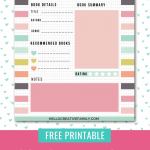 Keep track of each of the books your book club reads with this free book club tracker printable! We're also sharing 17 free reading printables for kids and adults from book scavenger hunts, to bookmarks, book stickers and coloring pages!