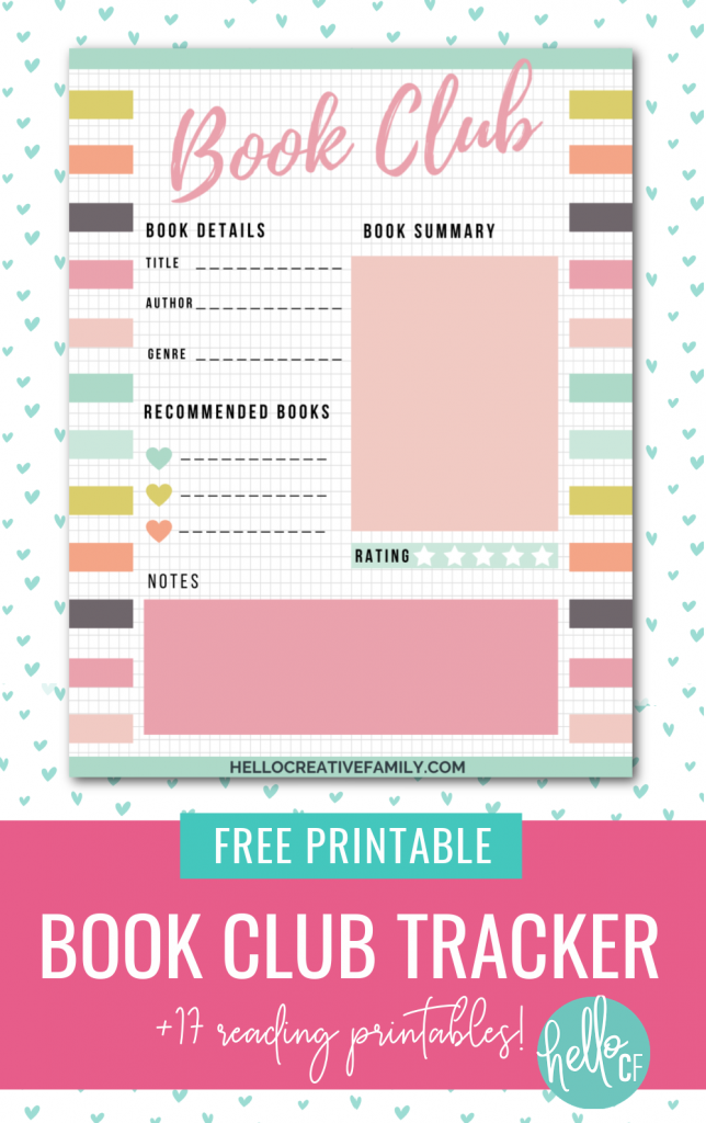 Keep track of each of the books your book club reads with this free book club tracker printable! We're also sharing 17 free reading printables for kids and adults from book scavenger hunts, to bookmarks, book stickers and coloring pages!