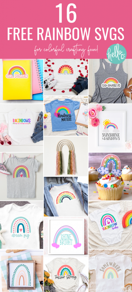 Download 16 Free Rainbow Cut Files that you can use to make Rainbow Crafts using your Cricut Maker, Cricut Explore or Silhouette Cameo! Make DIY Rainbow shirts, mugs, hoodies and more! #RainbowCrafts #Rainbow #DIY #Crafts #CricutCreated #CricutMade #CricutMaker