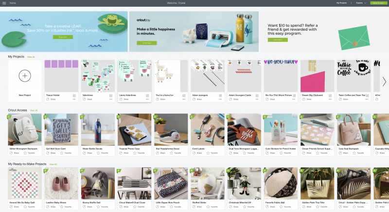 Cricut Design Space Home Screen