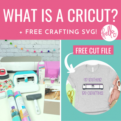 Do you love crafting? We do too! Have you ever wondered "What Is A Cricut Cutting Machine?" Be prepared to have your crafting and DIY life changed forever in this ultimate Cricut guide! We're answering all of your Cricut questions about what is a Cricut Maker, Cricut Explore Air 2 and Cricut Joy and we're also sharing a free craft SVG that says "I'd Rather Be Crafting" and has a drawing of a Cricut.