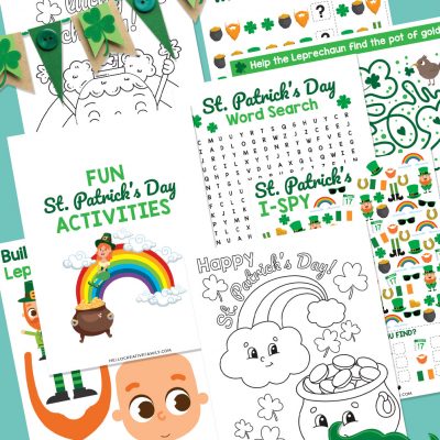 Get ready for some St Patty's Day fun with this St Patricks Day Printable Activity Pack! Filled with 7 pages of fun for kids including coloring sheets, a leprechaun pot of gold maze, word search, I-Spy, complete the pattern and build a leprechaun! Hours of St. Patrick's Day fun for elementary school kids! Perfect for homeschooling!
