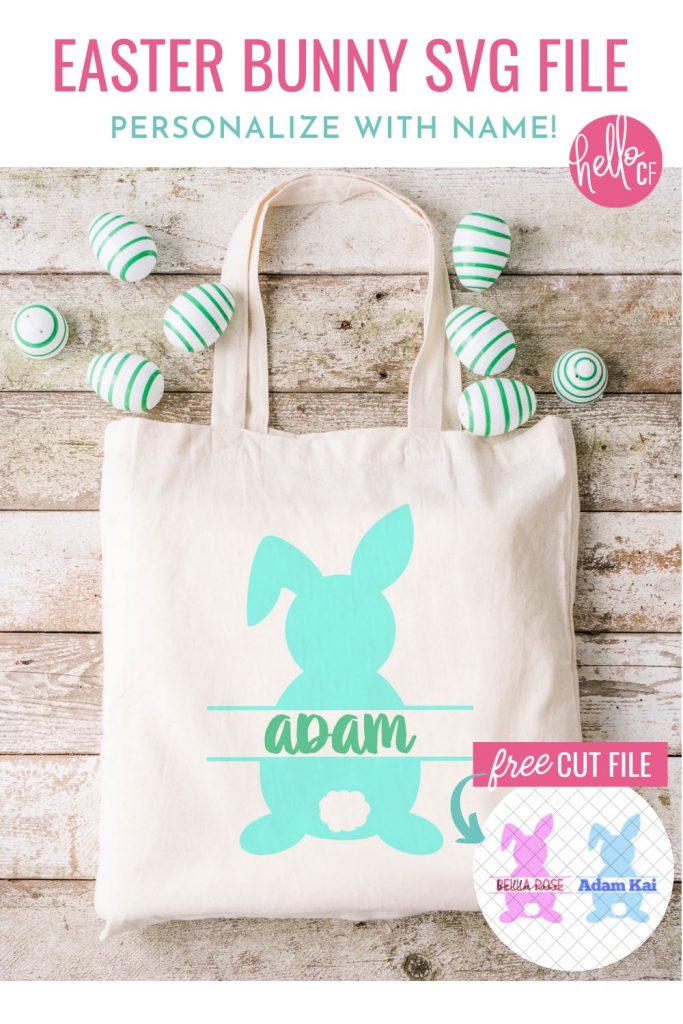 Who wants a free cut file for making adorable Easter crafts with their Cricut? Use this free Easter Bunny SVG for making DIY easter baskets, mugs, kids shirts and more! Personalize with your child's name or a monogram for a one of a kind Easter basket gift! The perfect Easter project with the Cricut Maker, Cricut Explore Air 2 or Cricut Joy! 