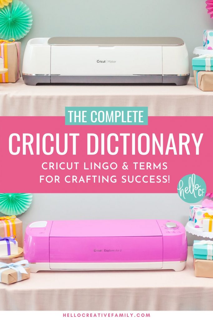If you have ever stared blankly at a Cricut tutorial feeling like they are speaking a foreign language then this post is for you. We're sharing The Complete Cricut Dictionary. It's full of Cricut Lingo and Terms that are perfect for Cricut beginners and will help build their crafting confidence and success! You've got this! We're making Cricut Crafting easy! 