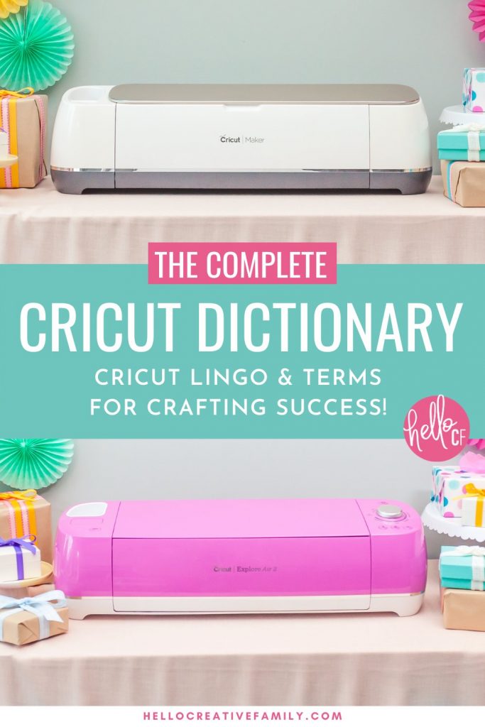 If you have ever stared blankly at a Cricut tutorial feeling like they are speaking a foreign language then this post is for you. We're sharing The Complete Cricut Dictionary. It's full of Cricut Lingo and Terms that are perfect for Cricut beginners and will help build their crafting confidence and success! You've got this! We're making Cricut Crafting easy!