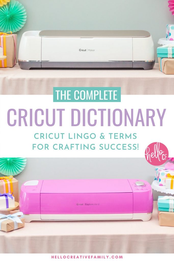 If you have ever stared blankly at a Cricut tutorial feeling like they are speaking a foreign language then this post is for you. We're sharing The Complete Cricut Dictionary. It's full of Cricut Lingo and Terms that are perfect for Cricut beginners and will help build their crafting confidence and success! You've got this! We're making Cricut Crafting easy!