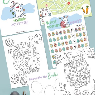 Get ready for some Easter fun with this Easter Printable Activity Pack! Filled with 5 pages of fun for kids including Easter coloring sheets, Easter egg decorating, Easter bunny maze and complete the pattern! The perfect kids activity for Easter morning!