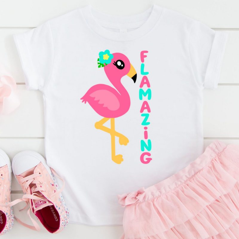 Make the cutest DIY kids shirt ever with this free Flamazing Flamingo Cut File! We're also sharing links to 14 free Flamingo SVGs that you won't want to miss! Perfect for making DIY summer party decorations, shirts, mugs, beach totes and more with your Cricut or other electronic cutting machine! 