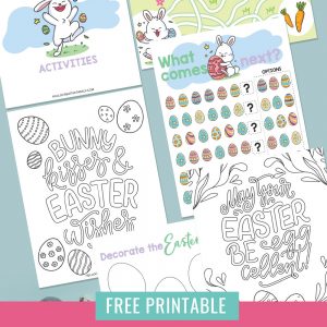 Get ready for some Easter fun with this Easter Printable Activity Pack! Filled with 5 pages of fun for kids including Easter coloring sheets, Easter egg decorating, Easter bunny maze and complete the pattern! The perfect kids activity for Easter morning!