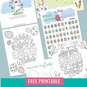 Get ready for some Easter fun with this Easter Printable Activity Pack! Filled with 5 pages of fun for kids including Easter coloring sheets, Easter egg decorating, Easter bunny maze and complete the pattern! The perfect kids activity for Easter morning!
