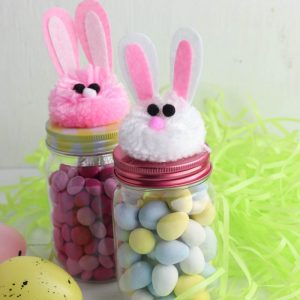 Get ready for Easter with this adorable Kids Easter Craft! We're making Easy DIY Easter Bunny Treat Jars using supplies that are all available at the dollar store or your local craft store!