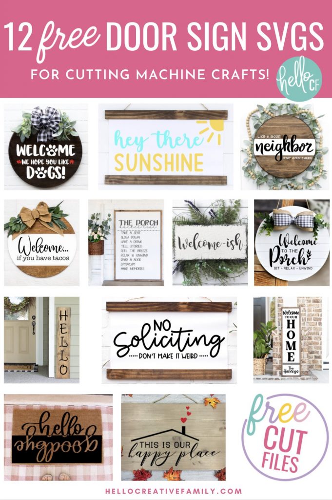 Make door signs, welcome mats and porch decor for your house with these 12 free door sign SVGS! Use your Cricut Maker, Cricut Explore Air 2 or Cricut Joy to craft decor for your home! Wonderful for handmade housewarming gifts and gifts for newlyweds!
