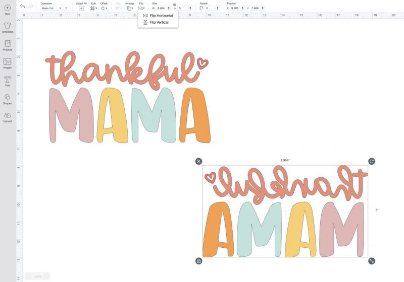 Thankful Mama Cut File. How to mirror an image in Cricut Design Space.
