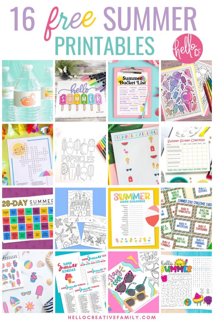 Have fun all summer long with 16 free summer printables that your kids will LOVE! We've got coloring sheets, stickers, word searches, crosswords, a summer lego challenge, super summer schedule and so much more! These all make fabulous kids bordom busters during summer break! Download them all!