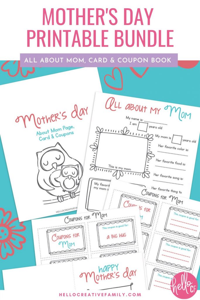 Happy Mother's Day! We have a super cute, free Mother's Day Printable Bundle that kids can fill out for their mom! It includes a coupon book for mom, All About My Mom questionnaire and a DIY Mother's Day Card for kids to fill out. A fun Mother's Day activity for elementary school aged kids. Makes a sweet handmade birthday present for moms too!