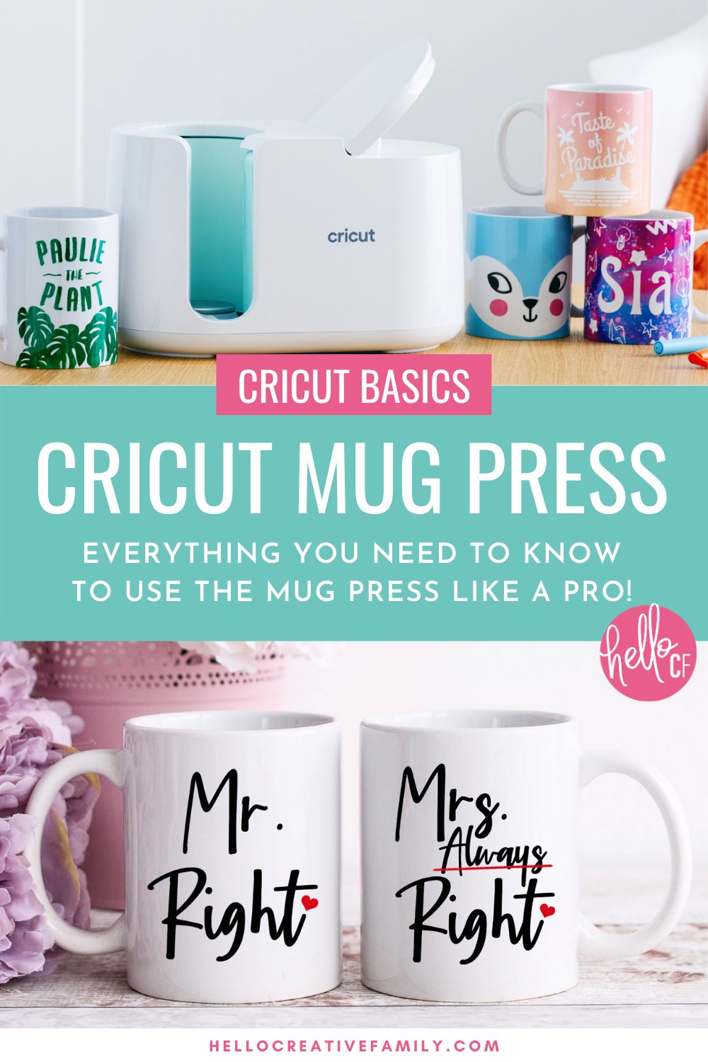 Curious about the Cricut Mug Press? We're sharing Everything You Need To Know For How To Use The Cricut Mug Press from free design ideas, to step-by-step instructions for creating your first mug, to what kinds of mugs you can use with your Cricut Mug Press! If you love crafting with your Cricut Maker, Cricut Explore Air 2 or Cricut Joy you won't want to miss this you won't want to miss this info packed article that shows you everything you need to know to make a DIY mug with your Cricut!