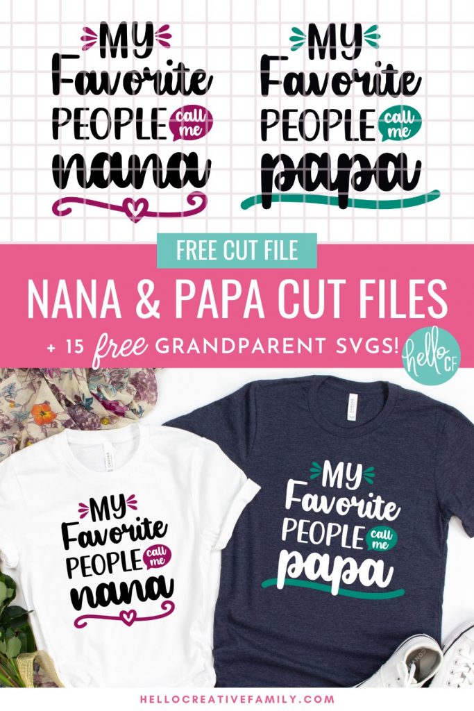 Download these free Nana and Papa SVG Files for making handmade gifts for Grandma and Grandpa for Mother's Day, Father's Day, birthdays and Christmas! Use your Cricut or other electronic cutting machine to craft beautiful DIY shirts, mugs, tote bags, signs and more for Nana and Papa! Includes 15 free grandparent cut files!