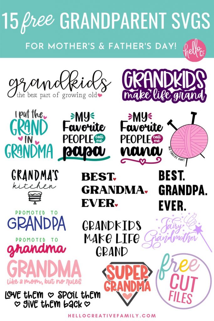 Download 15 Free Grandparent SVGs, perfect for making handmade gifts for Grandma and Grandpa for Mother's Day, Father's Day, birthdays and Christmas! Use your Cricut or other electronic cutting machine to craft beautiful DIY shirts, mugs, tote bags, signs and more for Nana and Papa! 