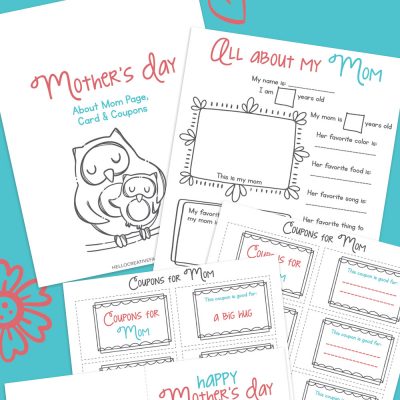 Happy Mother's Day! We have a super cute, free Mother's Day Printable Bundle that kids can fill out for their mom! It includes a coupon book for mom, All About My Mom questionnaire and a DIY Mother's Day Card for kids to fill out. A fun Mother's Day activity for elementary school aged kids. Makes a sweet handmade birthday present for moms too!