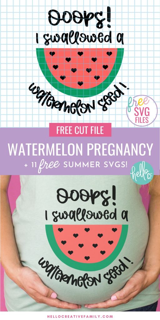 Get ready for some summer Cricut crafting fun with these 11 free summer SVG files! Easy to use for DIY t-shirts, tank tops, beach bags and more! Includes an "I Swallowed A Watermelon Seed" cut file that's perfect for DIY maternity wear.