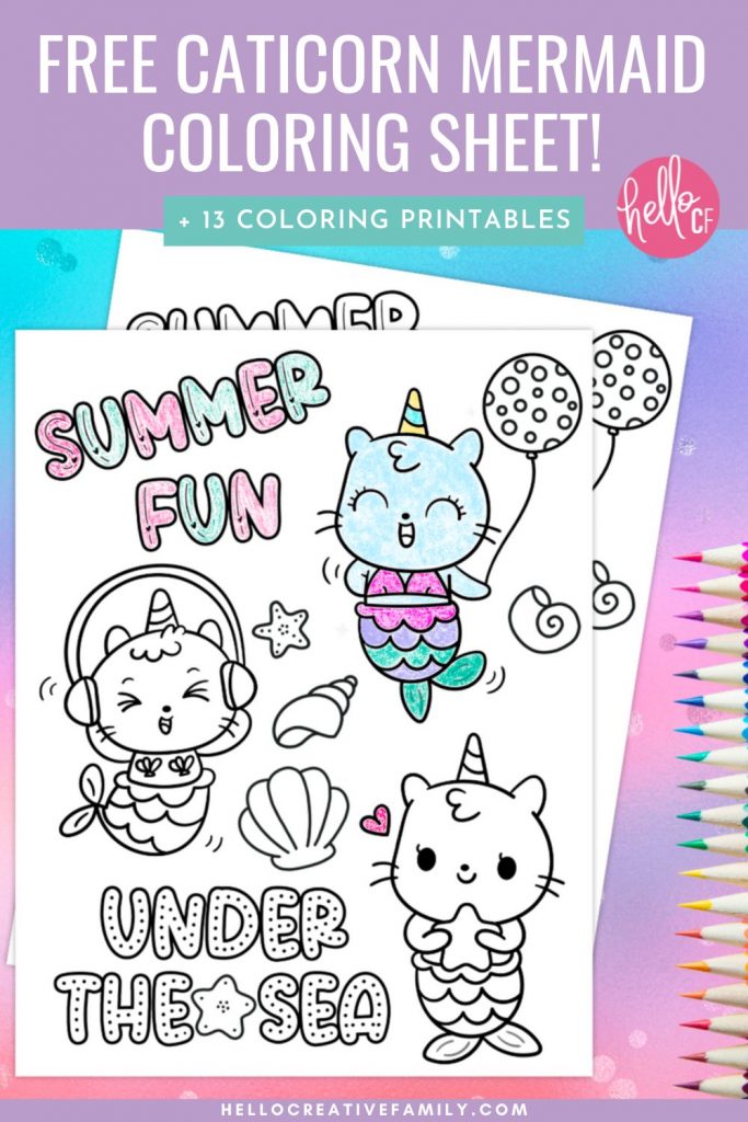 Have some magical summer fun with our Caticorn Mermaid Coloring Sheet along with 13 free printable coloring pages for adults and kids. Print these activity sheets out for fun activities to keep kids entertained while on travelling, on planes, at dinner and more! Perfect for birthday parties!