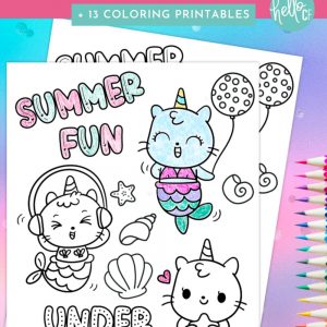 Have some magical summer fun with our Caticorn Mermaid Coloring Sheet along with 13 free printable coloring pages for adults and kids. Print these activity sheets out for fun activities to keep kids entertained while on travelling, on planes, at dinner and more! Perfect for birthday parties!