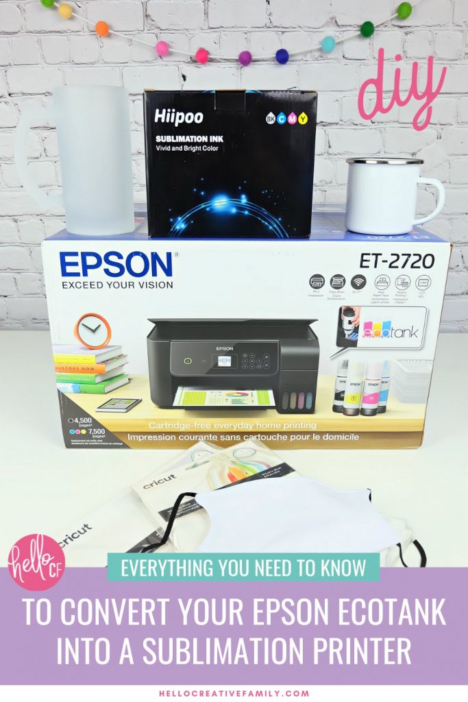Sublimation printing is the newest hot crafting trend! Traditional sublimation printers can be expensive, so we are sharing how easy it is to convert an Epson EcoTank Printer into a sublimation printer so you can create incredible sublimation crafting projects! This post covers all of your questions and shares step by step instructions and photos for converting your Epson EcoTank printer in minutes!