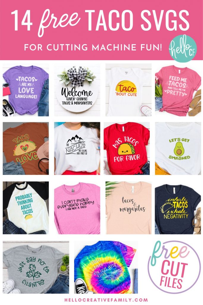 If you LOVE tacos (like I do) than you have definitely come to the right place! Get ready for some tasty Cricut crafting fun with these 14 free Taco SVG files including Feed Me Tacos And Tell Me I'm Pretty! Because isn't that what every taco loving gal wants? Easy to use for DIY t-shirts, tank tops, mugs, beach bags and more! So much fun for making handmade gifts for taco lovers!