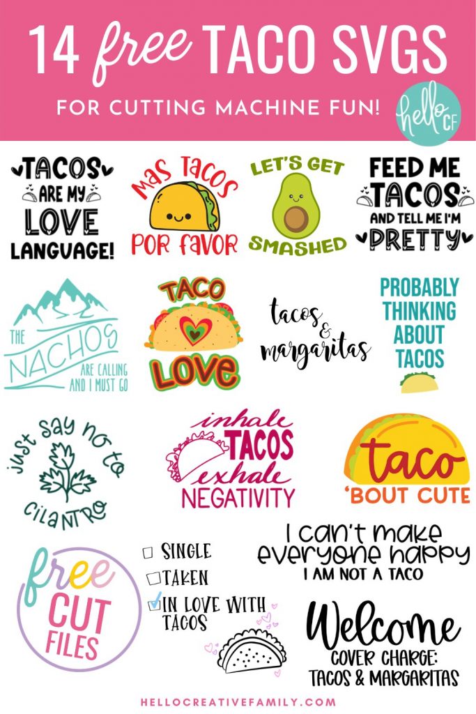 Collage of free Taco SVG files.