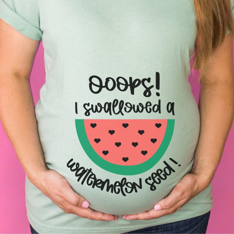 Get ready for some summer Cricut crafting fun with these 11 free summer SVG files! Easy to use for DIY t-shirts, tank tops, beach bags and more! Includes a super cute watermelon pregnancy SVG that says "Ooops I Swallowed A Watermelon Seed" that's perfect for DIY maternity wear.