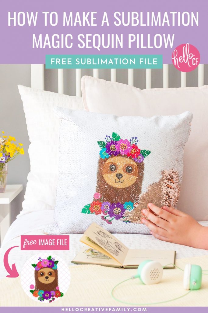Learn how to make a sublimation magic sequin pillow using an Epson EcoTank printer that's been converted to a sublimation printer! This step by step tutorial will teach you how to make an adorable DIY sloth pillow using a reversible sequin pillowcase. Includes a free sloth sublimation image for making this adorable sublimation craft project!
