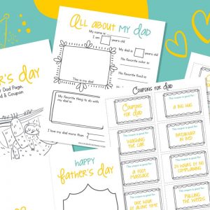 Happy Father's Day! We have a super cute, free Father's Day Printable Bundle that kids can fill out for their dad! It includes a coupon book for dad, "All About My Dad" questionnaire and a DIY Father's Day card for kids to fill out. A fun Father's Day activity for elementary school aged kids. Makes a sweet handmade birthday present for dads too!