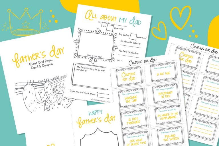Free Father’s Day Printable- Card, Coupons and All About My Dad Questionnaire
