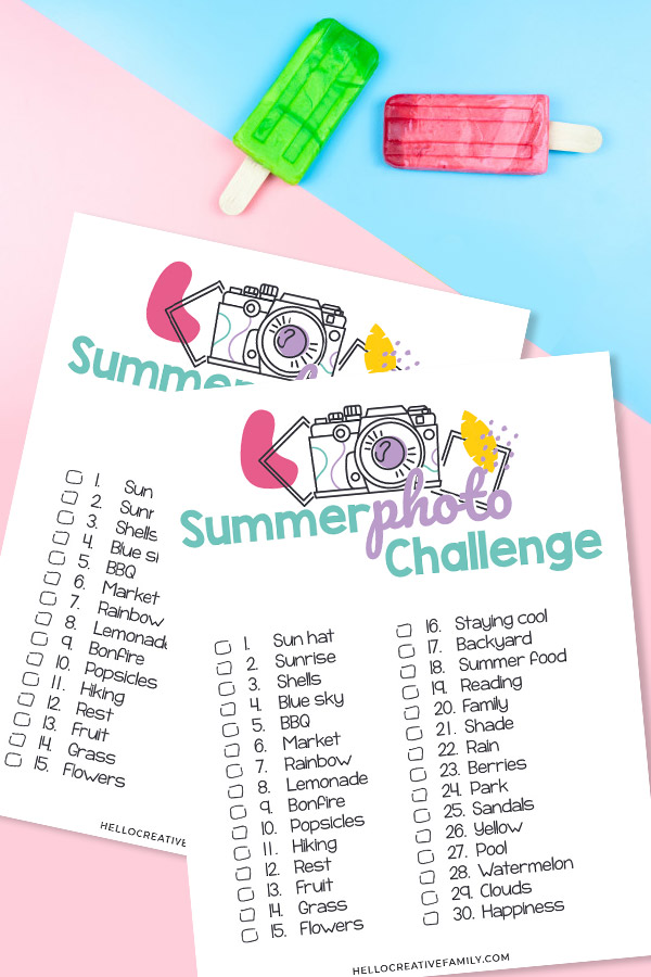 Get those creative wheels turning with our summer photo challenge printable! Whether you are a beginner photographer looking for creative inspiration, or an advanced photographer seeking some outside the box ideas you will love this printable! Also makes a super fun photo scavenger hunt idea!