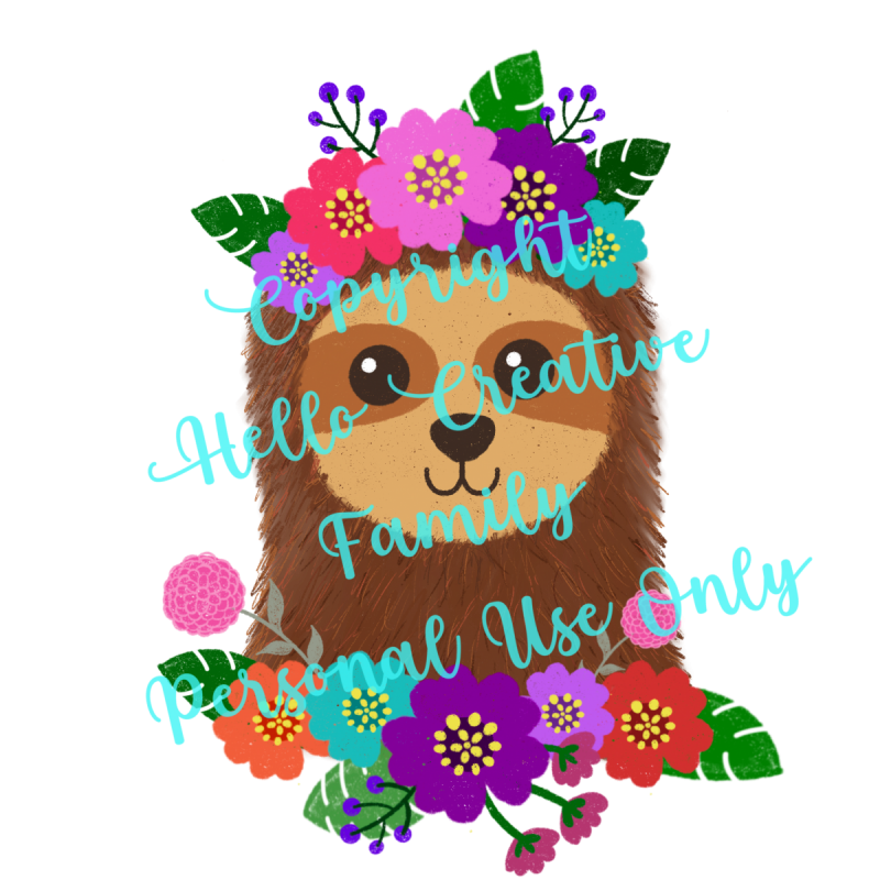 Free Sloth Sublimation Image from Hello Creative Family for making sloth crafts