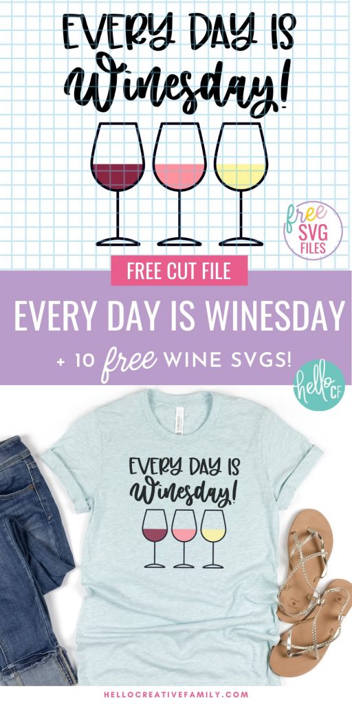 Making a handmade gift for the wine lover in your life? We've got you covered with 10 Free Wine SVG files including Every Day Is Winesday! Use these free SVG files to make t-shirt, wine glasses, wine bags hoodies and more using your Cricut or other electronic cutting machine! Whether your drink of choice is merlot, reisling or rose you will love these free cut files!