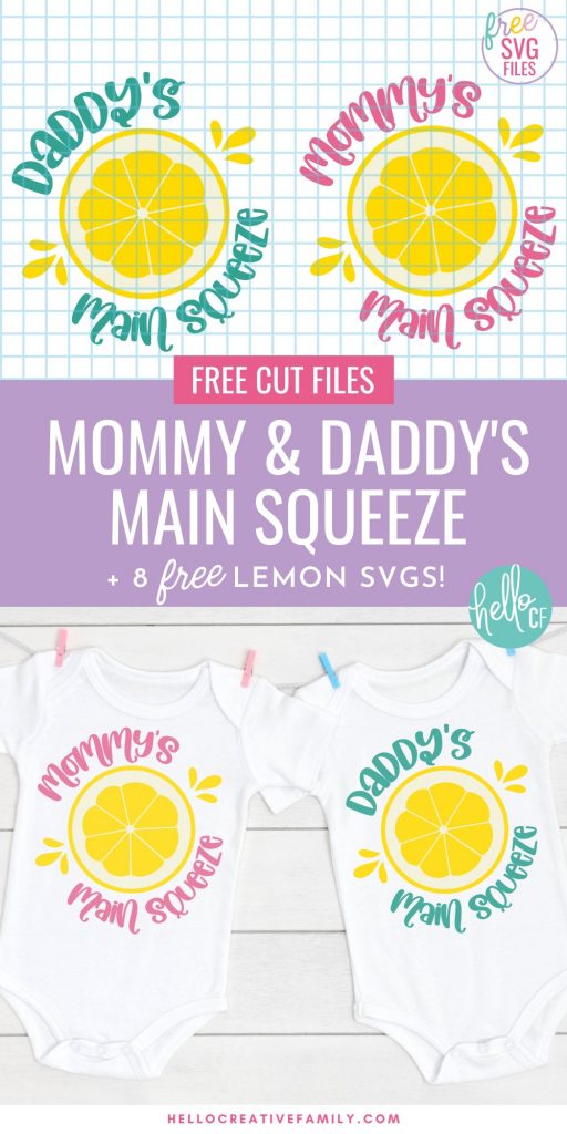 Show mom and dad how much they are loved with our free Daddy and Mommy Main Squeeze SVG files! Design adorable baby onesies, toddler shirts and more using your Cricut or other electronic cutting machine! Perfect for DIY coming home outfits and handmade Mother's Day, Father's Day and baby shower gifts! Also includes links to 8 free lemon and lemonade cut files!