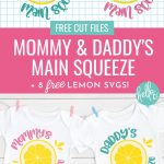 Show mom and dad how much they are loved with our free Daddy and Mommy Main Squeeze SVG files! Design adorable baby onesies, toddler shirts and more using your Cricut or other electronic cutting machine! Perfect for DIY coming home outfits and handmade Mother's Day, Father's Day and baby shower gifts! Also includes links to 8 free lemon and lemonade cut files!