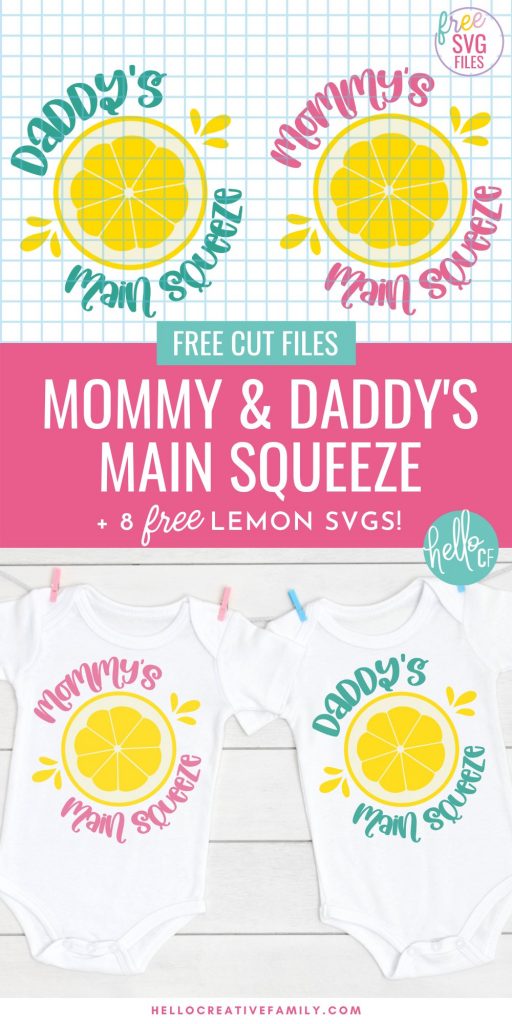 Show mom and dad how much they are loved with our free Daddy and Mommy Main Squeeze SVG files! Design adorable baby onesies, toddler shirts and more using your Cricut or other electronic cutting machine! Perfect for DIY coming home outfits and handmade Mother's Day, Father's Day and baby shower gifts! Also includes links to 8 free lemon and lemonade cut files! 