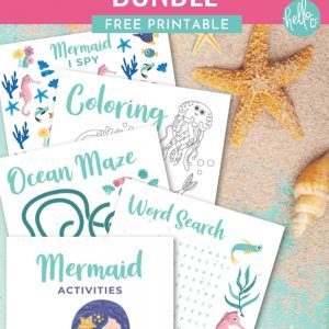 Free printable mermaid activities! Includes a mermaid word search, mermaid coloring sheet, mermaid I spy and an ocean maze! Perfect for mermaid themed birthday parties, homeschooling activities, and kids boredom busters! These mermaid activity worksheets are as cute as can be! #Printables #Mermaid #MermaidBirthday #ColoringSheet #KidsActivities #SummerCrafts