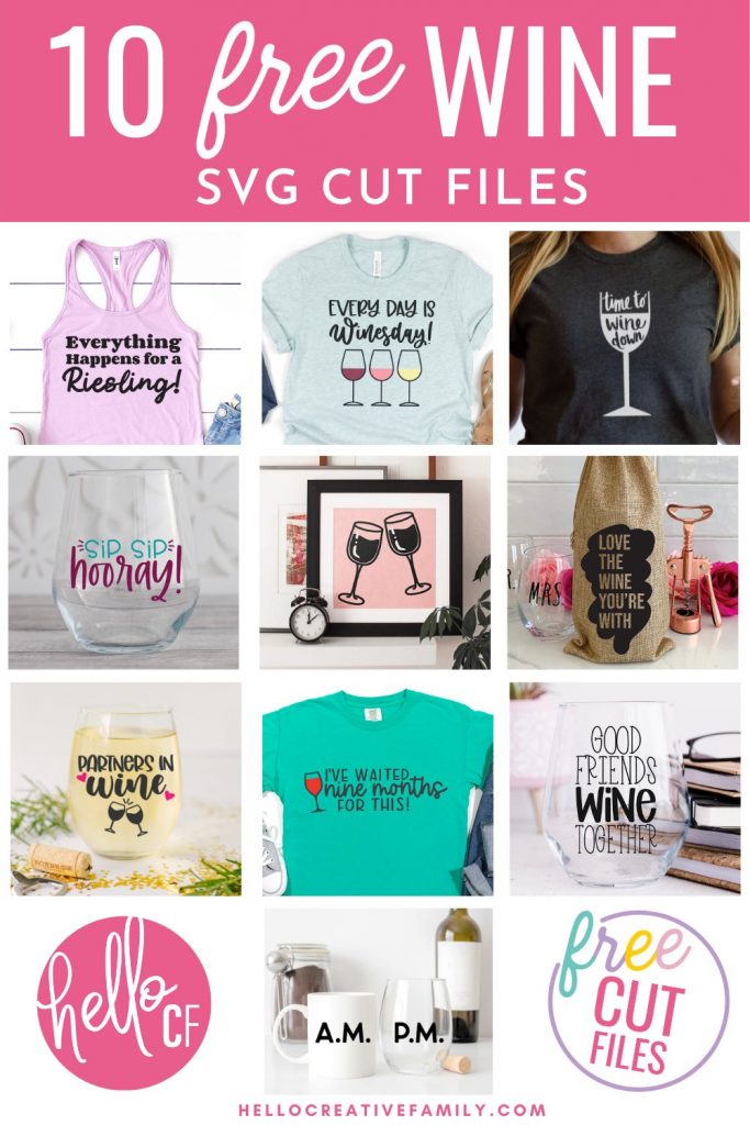 Making a handmade gift for the wine lover in your life? We've got you covered with 10 Free Wine SVG files including Every Day Is Winesday! Use these free SVG files to make t-shirt, wine glasses, wine bags hoodies and more using your Cricut or other electronic cutting machine! Whether your drink of choice is merlot, reisling or rose you will love these free cut files!