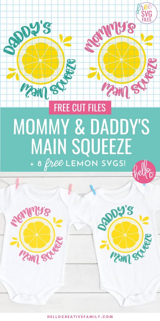 Show mom and dad how much they are loved with our free Daddy and Mommy Main Squeeze SVG files! Design adorable baby onesies, toddler shirts and more using your Cricut or other electronic cutting machine! Perfect for DIY coming home outfits and handmade Mother's Day, Father's Day and baby shower gifts! Also includes links to 8 free lemon and lemonade cut files!