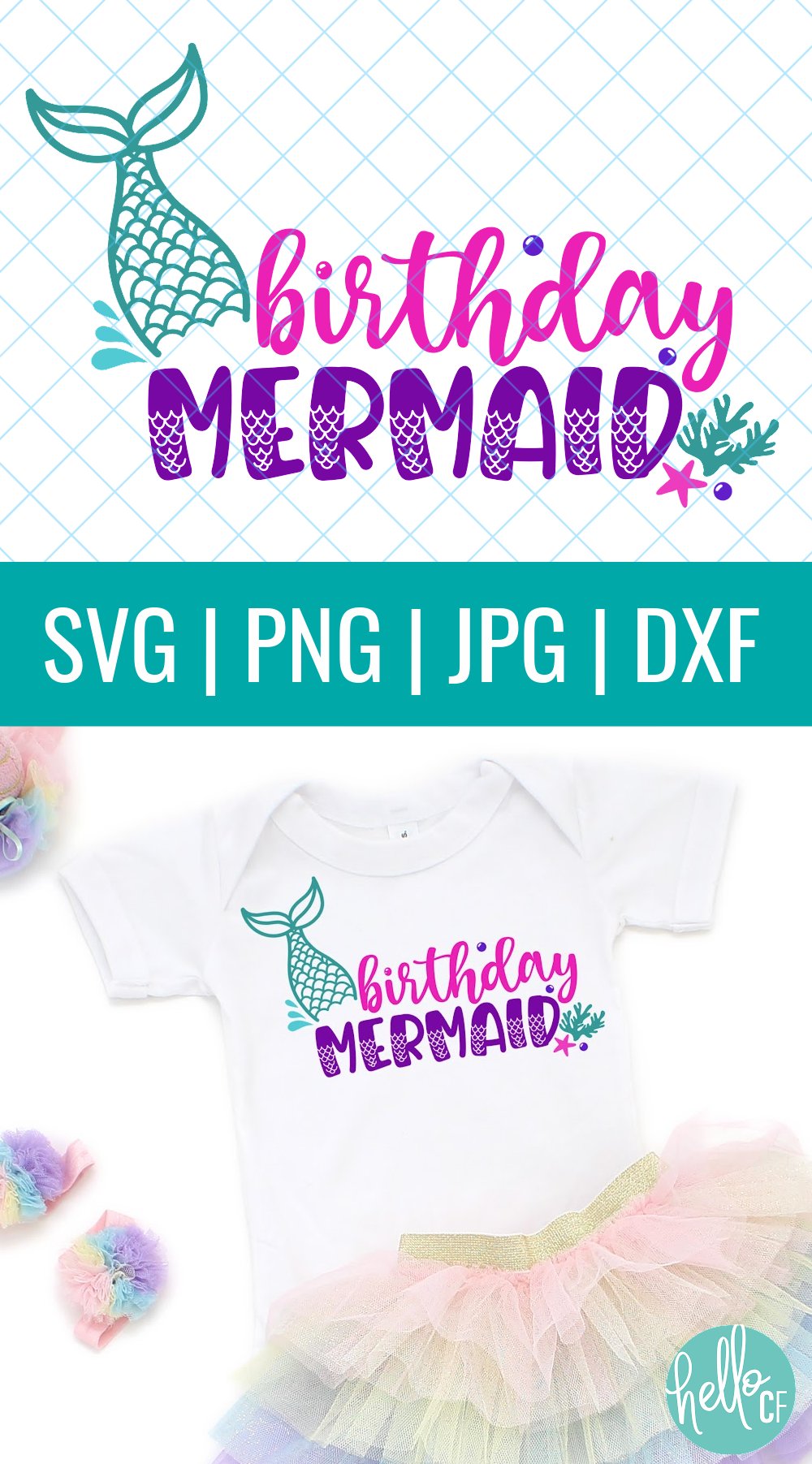 Use this adorable Birthday Mermaid SVG to make shirts, onesies, mugs, party napkins and more with your Cricut Maker, Cricut Explore Air 2, Cricut Joy, Silhouette Cameo or other electronic cutting machine! Perfect for mermaid birthday parties!