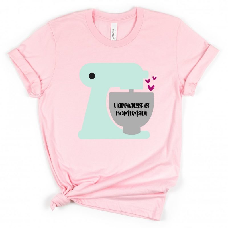 Spread a bit of happiness with our free Happiness Is Homemade SVG File. This kitchen themed cut file is perfect for making handmade gifts including DIY dish towels, mugs, shirts and more using your Cricut or other electronic cutting machine!