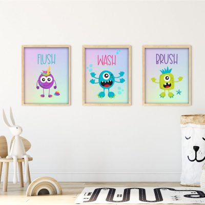 Download 11 free monster printables that your family is sure to love in our brand new monster printable collection! Includes a set of monster bathroom signs that say Flush, Wash and Brush for decorating kids bathrooms! Other free printables include monster spray, monster coloring sheets, monster activity sheets and more! Great for monster birthday decorations and fun!