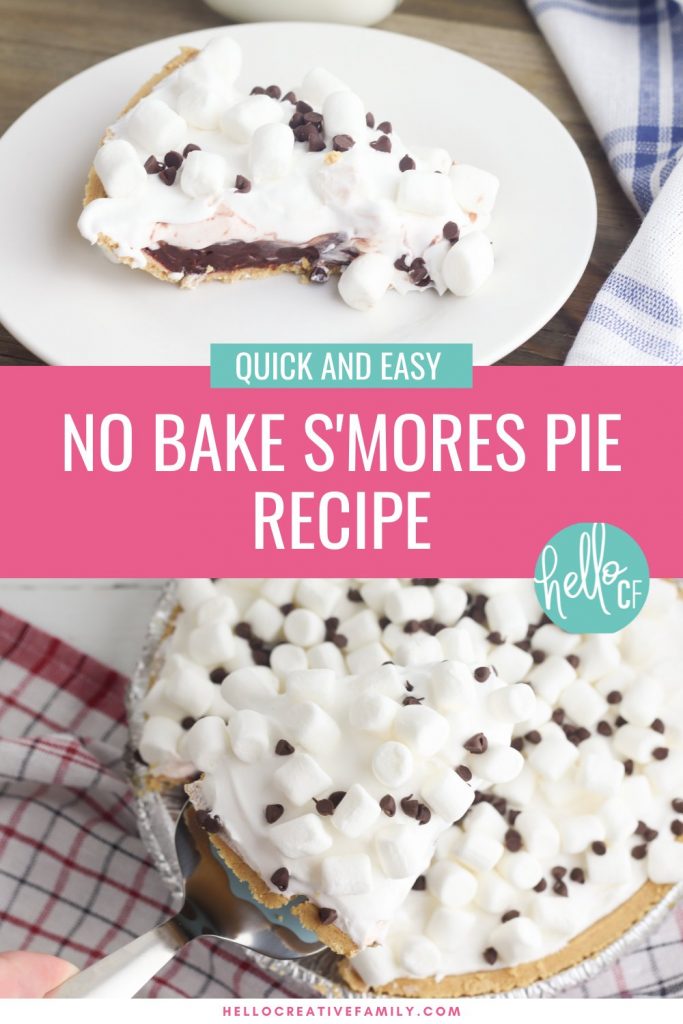 Create a delicious, easy dessert in just 10 minutes with this No Bake Smores Pie Recipe! The ultimate comfort food dessert, that gives you a slice of summer all year long! Kid friendly and perfect for entertaining and potlucks! #Dessert #Smores #Recipe #ComfortFood #nobake #camping #summer