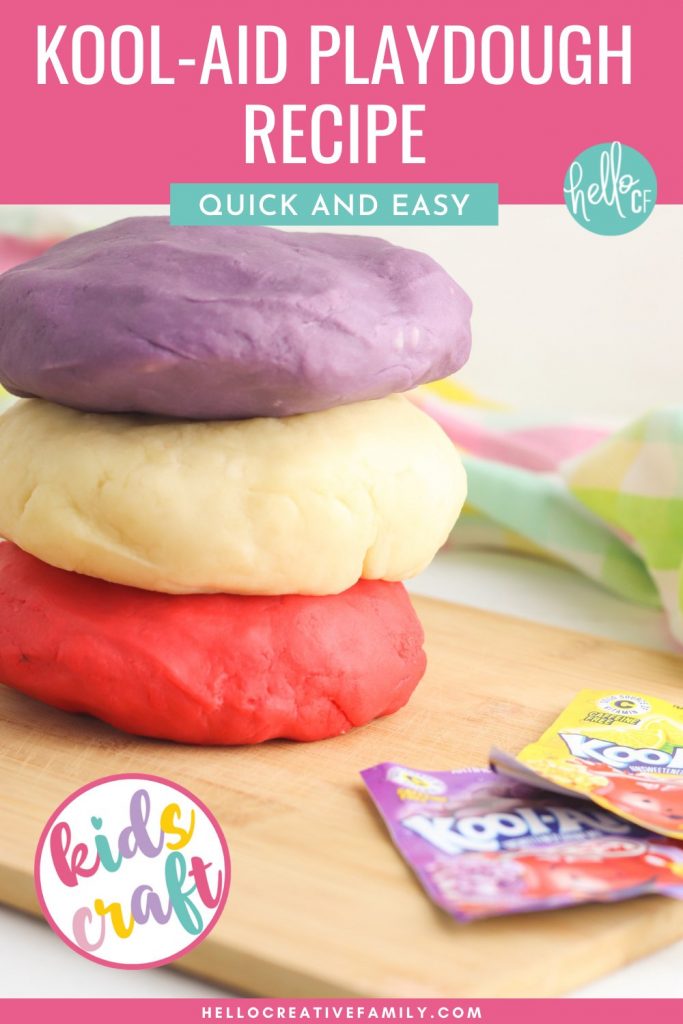 Making homemade play dough is quick and easy with this kool aid play dough recipe! The best play dough recipe you will ever find with simple ingredients! Smells good, is soft, pliable and easy to make in minutes. #Playdough #kidscrafts #Koolaid #kidsactivities #homemade