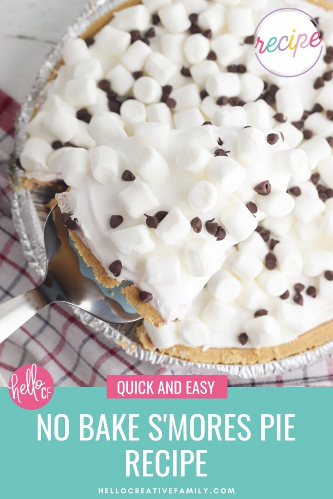 Create a delicious, easy dessert in just 10 minutes with this No Bake Smores Pie Recipe! The ultimate comfort food dessert, that gives you a slice of summer all year long! Kid friendly and perfect for entertaining and potlucks! #Dessert #Smores #Recipe #ComfortFood #nobake #camping #summer