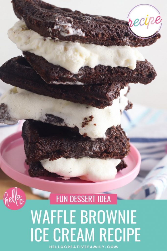Ummmm YUM!!! Waffle Brownie Ice Cream Sandwiches?!?!? Yes please! Pull out that waffle maker, a box of brownie mix and a tub of ice cream and get ready to create your new favorite dessert idea! This recipe is so easy and the perfect hot summer day treat (or any season for comfort food). Make this homemade ice cream sandwich recipe once and you'll be batch cooking this dessert for your freezer! #IceCream #IceCreamSandwich #Summer #SummerRecipe #Recipe #DessertRecipe #Wafflebrownie